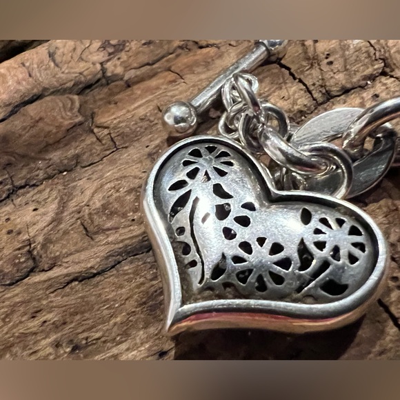 Brighton Fine Silver Plated Bracelet Chain Links Charm  With Heart Pendant Tag - Picture 5 of 14